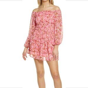 Vero Moda chiffon smocked mini dress geranium floral ruffle tiered elastic new L